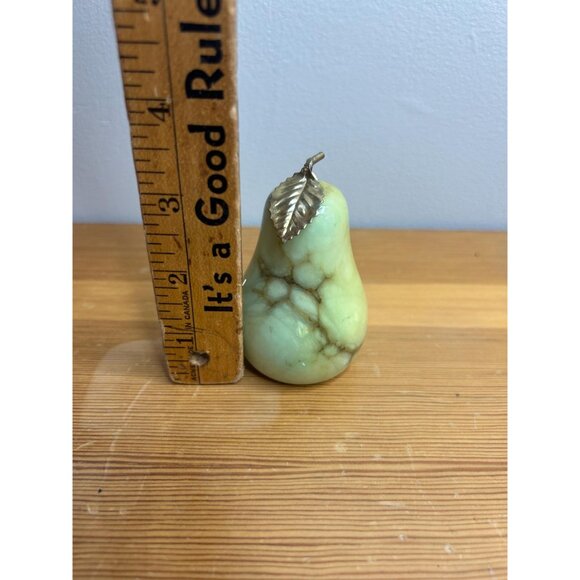Vintage Alabaster Marble Stone Pear Paperweight Décor With Brass Stem fruit - Picture 5 of 6